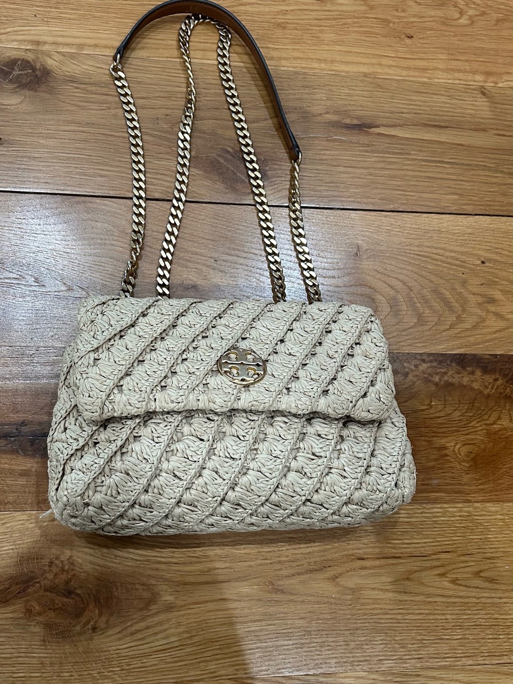 Tory Burch Cream Woven Chain-Handle Shoulder Bag